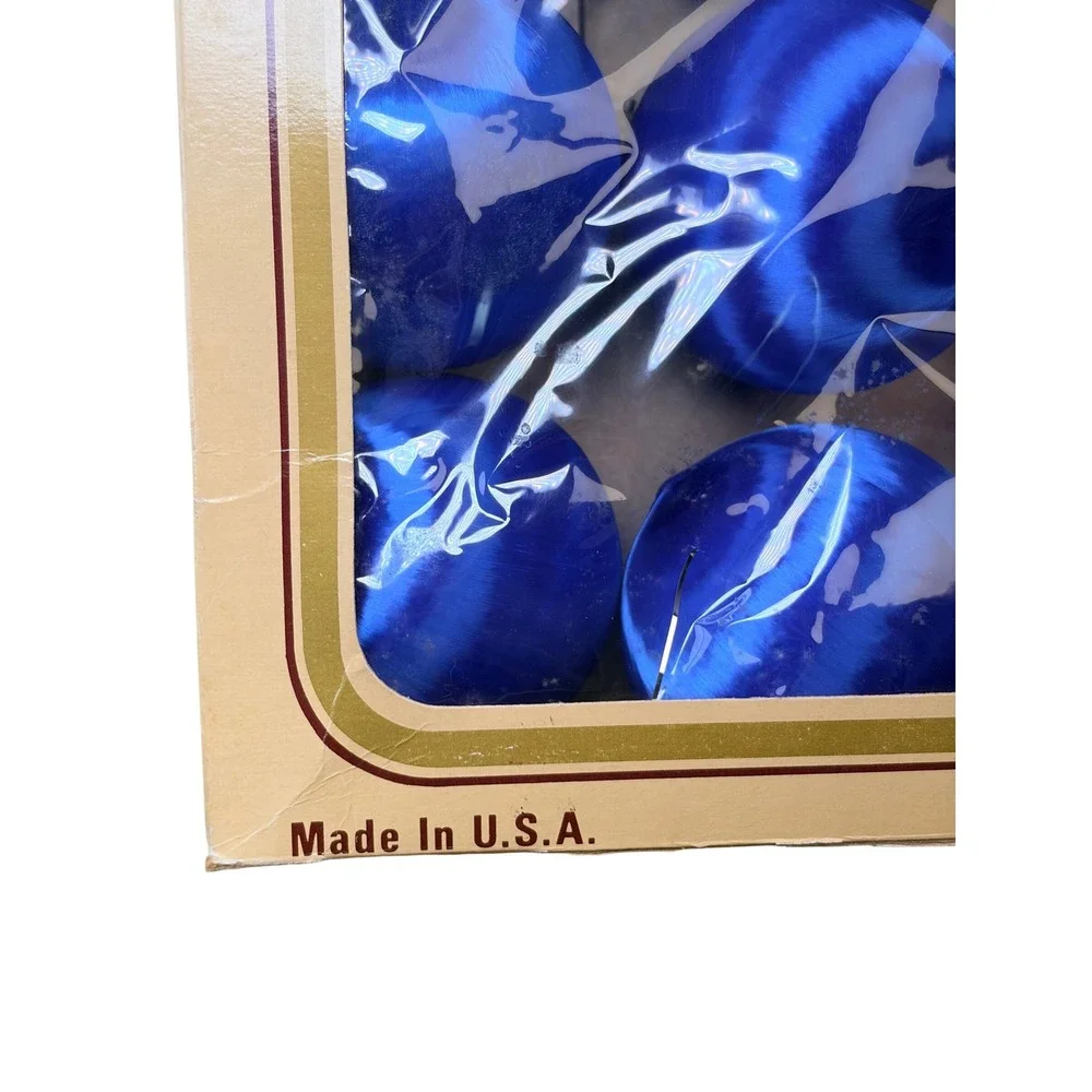 Pyramid Satin-Sheen Christmas Ornaments Jumbo Blue Vintage 19 pc Good Retro MCM